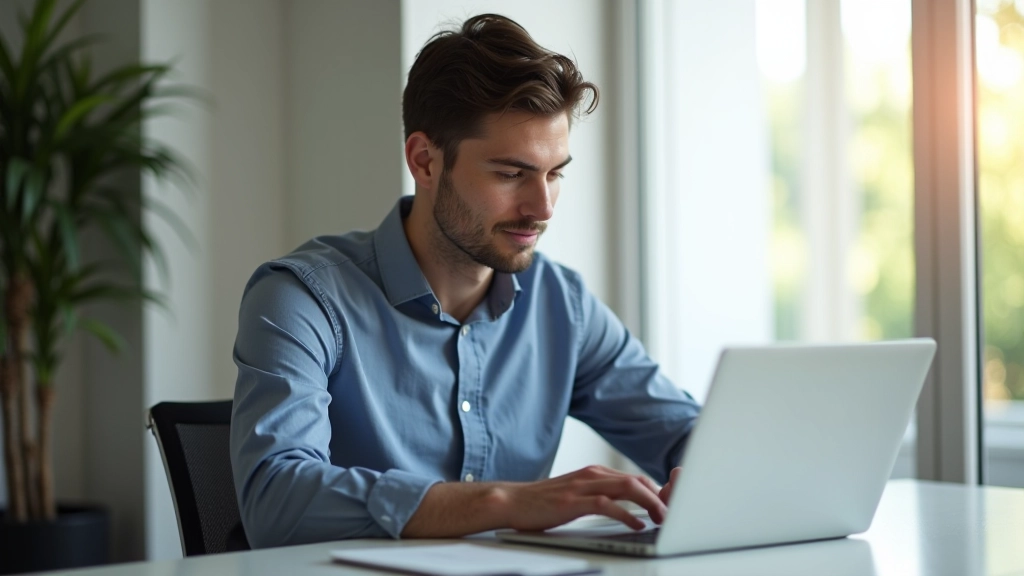 Entrepreneur travaillant sur un ordinateur portable, écran affichant un tableau de bord avec des graphiques de revenus récurrents